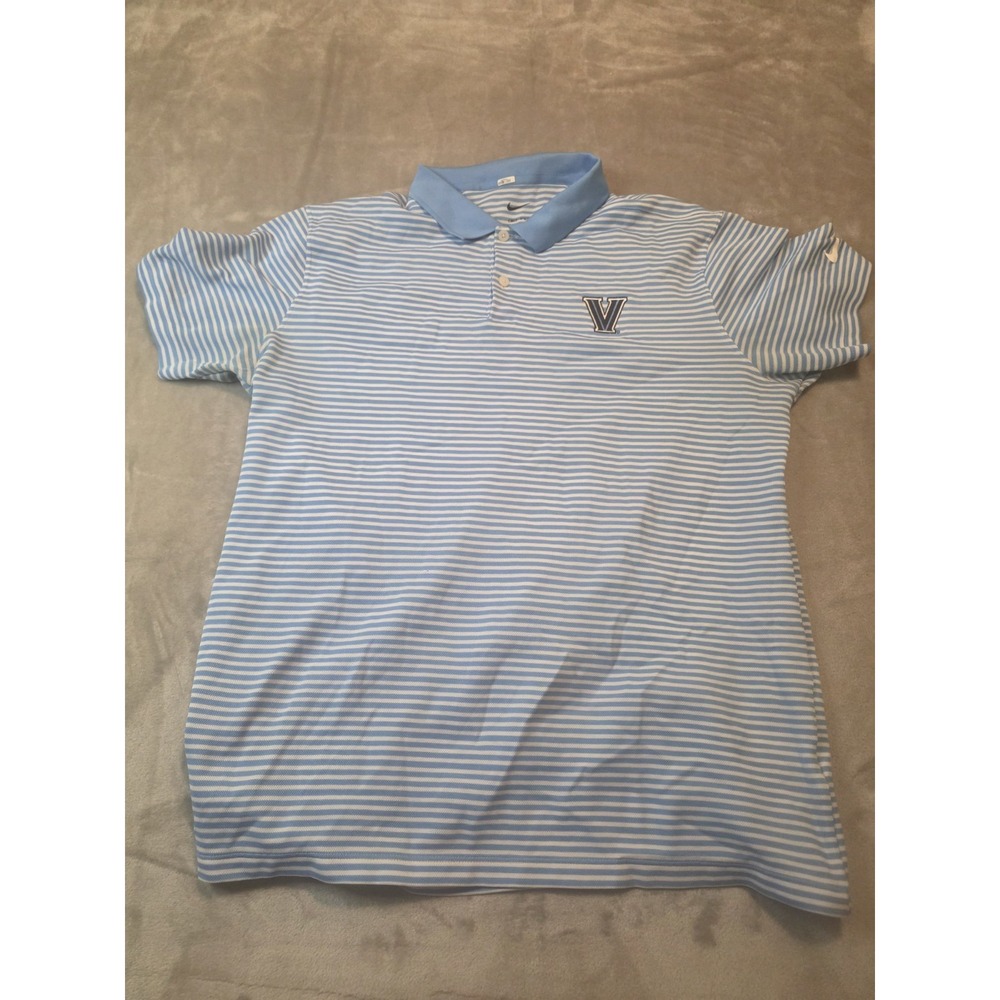 Nike Golf Mens Shirt Small Blue White Stripe Villanova Wildcats Polo Dri Fit